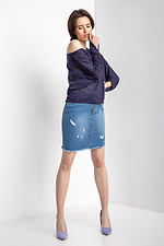 Стрейчевая джинсовая юбка мини с рванкой и царапками  4014219 фото №7