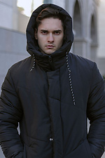 Черная длинная куртка пуховик на зиму стёганая VDLK 8031219 фото №10