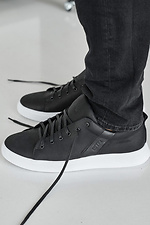 Męskie skórzane sneakersy wiosenno-jesienne w kolorze czarnym  2505220 zdjęcie №4