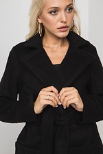 Чорне кашемірове пальто ELEN на весну з відкладним коміром та поясом Garne 3039221 фото №2
