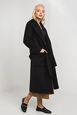 Чорне кашемірове пальто ELEN на весну з відкладним коміром та поясом Garne 3039221 фото №7