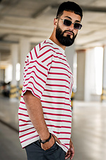 Herren-T-Shirt in Übergröße in Meerrot und Weiß gestreift Teamv 8034221 Foto №2