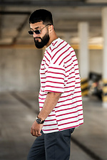 Herren-T-Shirt in Übergröße in Meerrot und Weiß gestreift Teamv 8034221 Foto №4