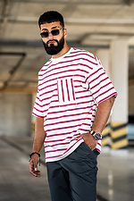 Herren-T-Shirt in Übergröße in Meerrot und Weiß gestreift Teamv 8034221 Foto №5