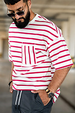 Herren-T-Shirt in Übergröße in Meerrot und Weiß gestreift Teamv 8034221 Foto №6