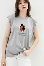 Хлопковая женская футболка с патриотическим принтом и плечиками Garne 9000221 фото №1