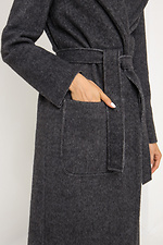 Темно-сіре кашемірове пальто ELEN на весну з відкладним коміром та поясом Garne 3039222 фото №7