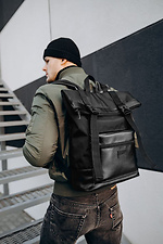 Большой черный рюкзак ролл-топ из кожзама с карманом для ноутбука Mkey 8010222 фото №1