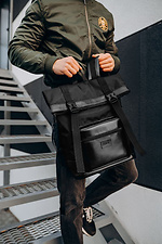 Большой черный рюкзак ролл-топ из кожзама с карманом для ноутбука Mkey 8010222 фото №2