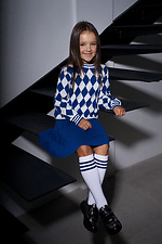 Children's high knee socks made of cotton for a girl, white with blue stripes M-SOCKS 2040223 photo №1