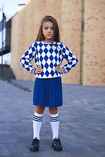 Hohe Kinderkniestrümpfe aus Baumwolle für ein Mädchen, weiß mit blauen Streifen M-SOCKS 2040223 Foto №2