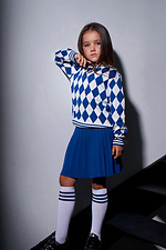 Children's high knee socks made of cotton for a girl, white with blue stripes M-SOCKS 2040223 photo №3