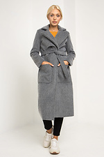Серое кашемировое пальто ELEN на весну с отложным воротником и поясом Garne 3039223 фото №4