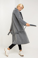 Сіре кашемірове пальто ELEN на весну з відкладним коміром та поясом Garne 3039223 фото №6