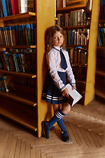 Children's high knee socks made of cotton for a girl, blue with white stripes M-SOCKS 2040224 photo №4