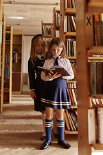 Children's high knee socks made of cotton for a girl, blue with white stripes M-SOCKS 2040224 photo №5