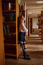 Children's high knee socks made of cotton for a girl, blue with white stripes M-SOCKS 2040224 photo №6