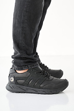 Męskie skórzane sneakersy wiosenno-jesienne w kolorze czarnym  2505225 zdjęcie №3