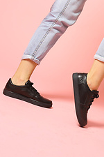 Black Leather Flat Sneakers  4205225 photo №3