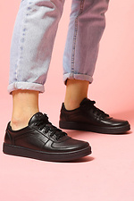 Black Leather Flat Sneakers  4205225 photo №4