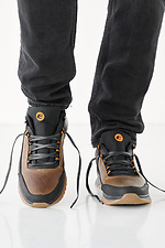 Мужские кроссовки кожаные весенне-осенние черно-оливкового цвета  2505226 фото №2