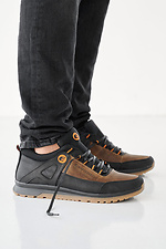 Męskie skórzane sneakersy wiosenno-jesienne w kolorze czarno-oliwkowym  2505226 zdjęcie №3