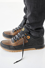 Мужские кроссовки кожаные весенне-осенние черно-оливкового цвета  2505226 фото №4