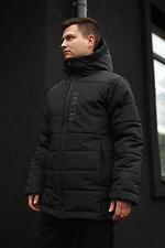 Winter elongated black down jacket with a zipper and a hood VDLK 8031226 photo №1
