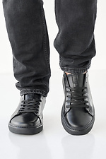 Męskie skórzane sneakersy wiosenno-jesienne w kolorze czarnym  2505230 zdjęcie №2