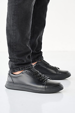 Męskie skórzane sneakersy wiosenno-jesienne w kolorze czarnym  2505230 zdjęcie №3