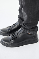Męskie skórzane sneakersy wiosenno-jesienne w kolorze czarnym  2505230 zdjęcie №4