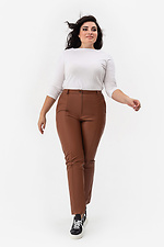 Жіночі класичні штани з еко-шкіри коричневого кольору Garne 3041232 фото №8