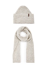 Вязаный теплый комплект на зиму: шапка, шарф в бежевом цвете  4038232 фото №2
