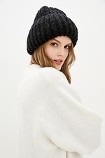 Volumetric knitted hat for the winter with a wide lapel  4038233 photo №1