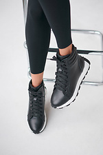 Жіночі шкіряні зимові високі кросівки чорного кольору  4206233 фото №2