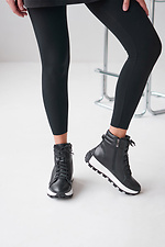 Жіночі шкіряні зимові високі кросівки чорного кольору  4206233 фото №4