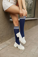 Cotton blue knee highs with white stripes M-SOCKS 2040235 photo №4