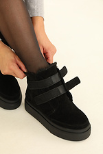 Black suede women's winter boots with velcro fasteners  4206237 photo №2