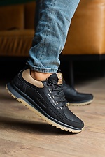 Męskie skórzane sneakersy wiosenno-jesienne w kolorze czarnym  2505238 zdjęcie №1