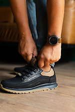 Мужские кроссовки кожаные весенне-осенние черные  2505238 фото №3