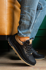 Męskie skórzane sneakersy wiosenno-jesienne w kolorze czarnym  2505238 zdjęcie №4