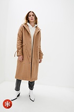 Коричневое пальто MELISA из каракуля с поясом и большими карманами Garne 3037239 фото №2
