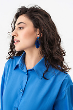 Жіночі сережки сині висячі листочки прозорі  4515239 фото №2