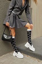 Czarne bawełniane podkolanówki do kolan z białym wzorem M-SOCKS 2040240 zdjęcie №4