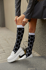 Czarne bawełniane podkolanówki do kolan z białym wzorem M-SOCKS 2040240 zdjęcie №6