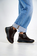 Winter sneakers, combination of leather and suede, brown 4206241 photo №1