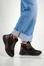 Winter sneakers, combination of leather and suede, brown 4206241 photo №2