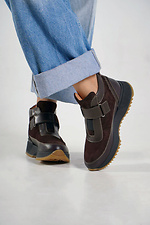 Winter sneakers, combination of leather and suede, brown 4206241 photo №4