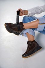 Winter sneakers, combination of leather and suede, brown 4206241 photo №9