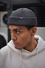 Gray small beanie hat with patch Without 8048241 photo №1